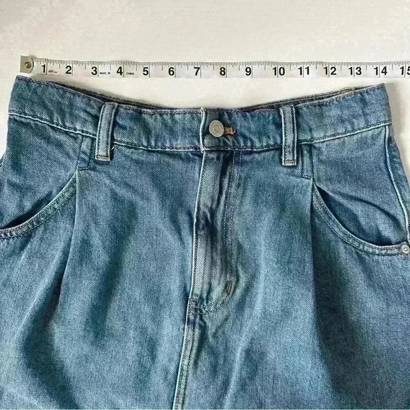 FREE PEOPLE We The Free Denim Pleated Raw Hem Cosmic Flirt Mini Skirt Sz. 27 - Picture 8 of 16